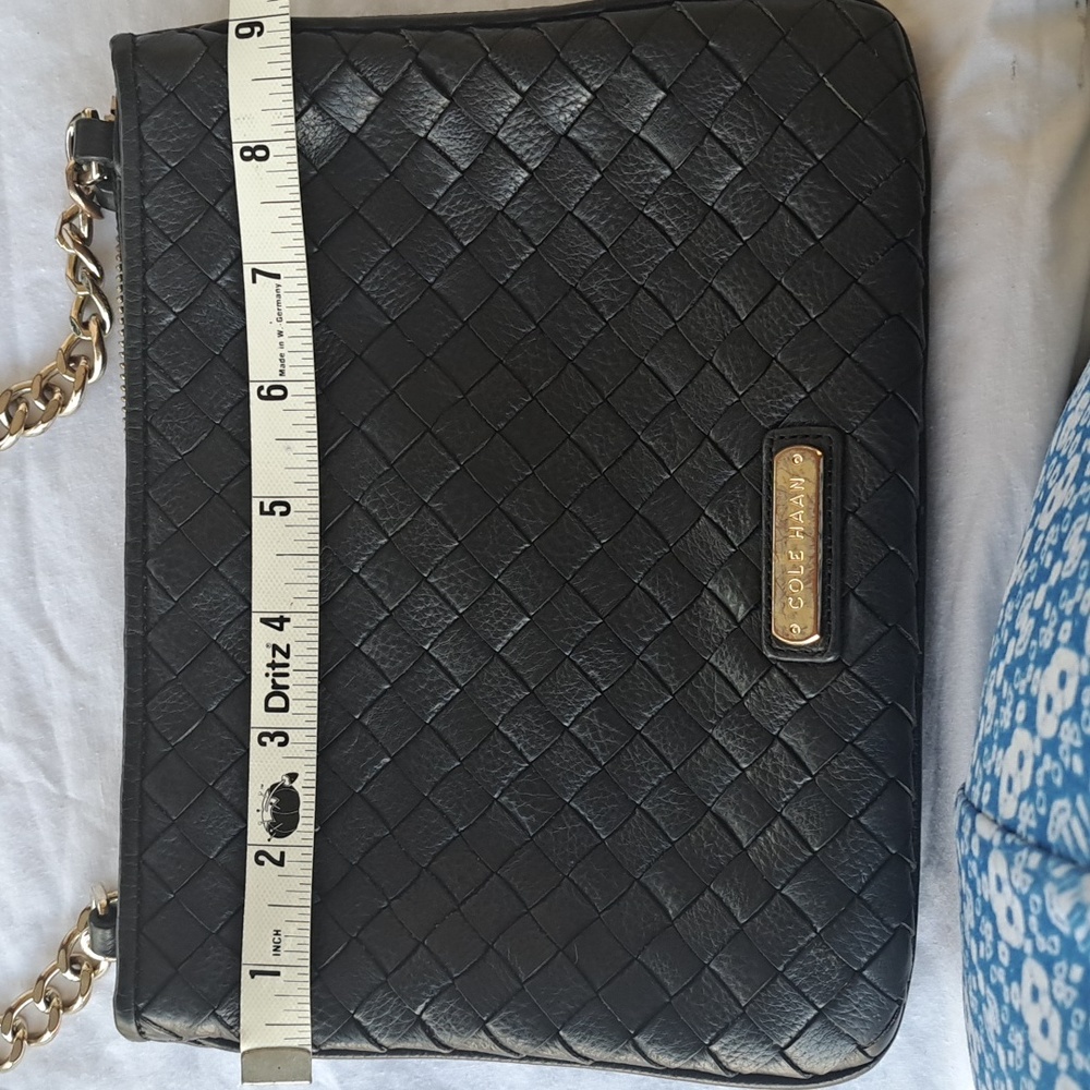 Cole Haan Black Leather Crossbody with Gold Chain - Picture 9 of 12